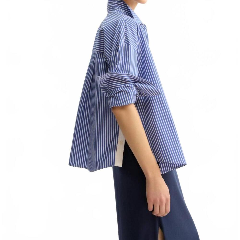 NEW ARLO MOTT watts side button shirt in blue stripe